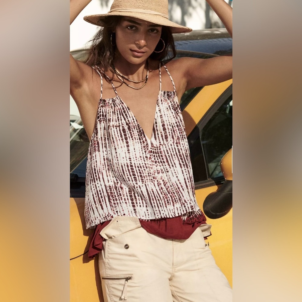 Anthropologie Olivia Burgundy and White Layered Cami NWT Large